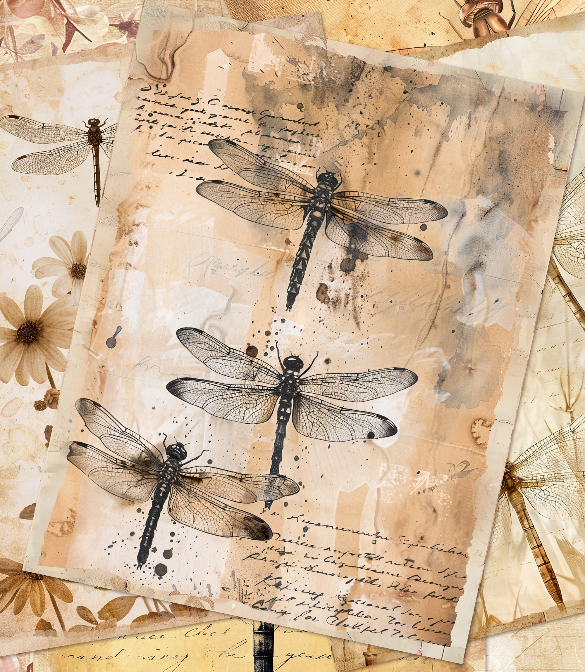 Vintage Dragonflies Junk Journal Pages Printable Junk Journal Emphemera ...