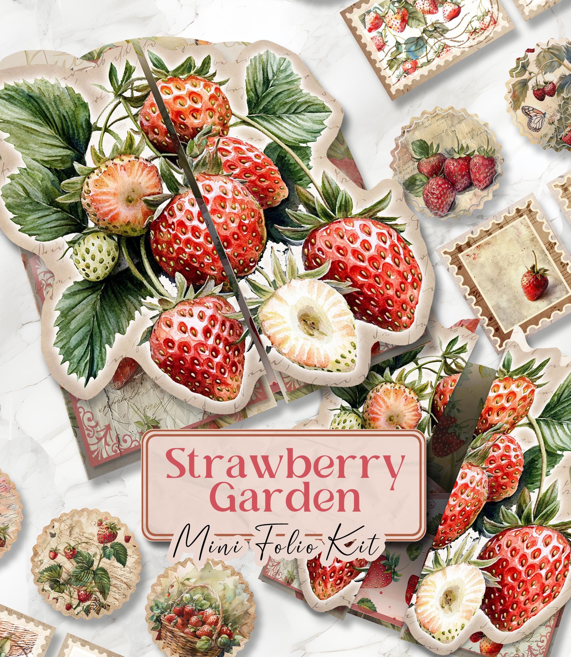 Strawberry Junk Journal Kit Strawberry Folio Junk Journal Printable Botanical Folio Pages Strawberries Junk Journal Kit Garden Folio [VF213]