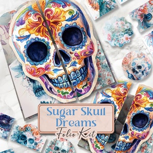 Zuckerschädel Junk Journal Kit Tag der Toten Folio Junk Journal Kit Druckbare Dia De Los Muertos Folio Seiten Zuckerschädel Folio Kit [VF139]