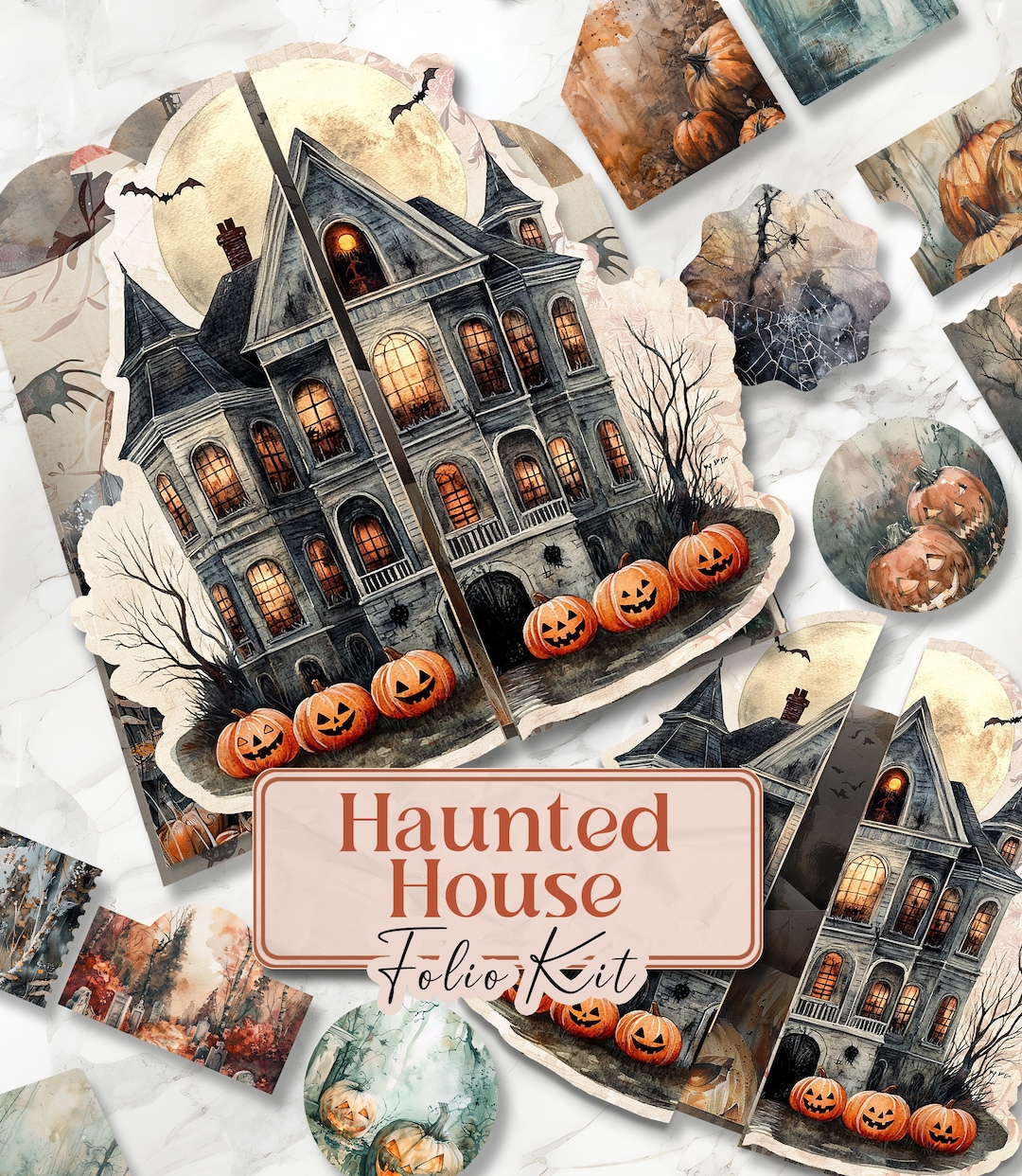 Halloween Junk Journal Folio Kit Haunted House Folio Junk Journal Kit ...