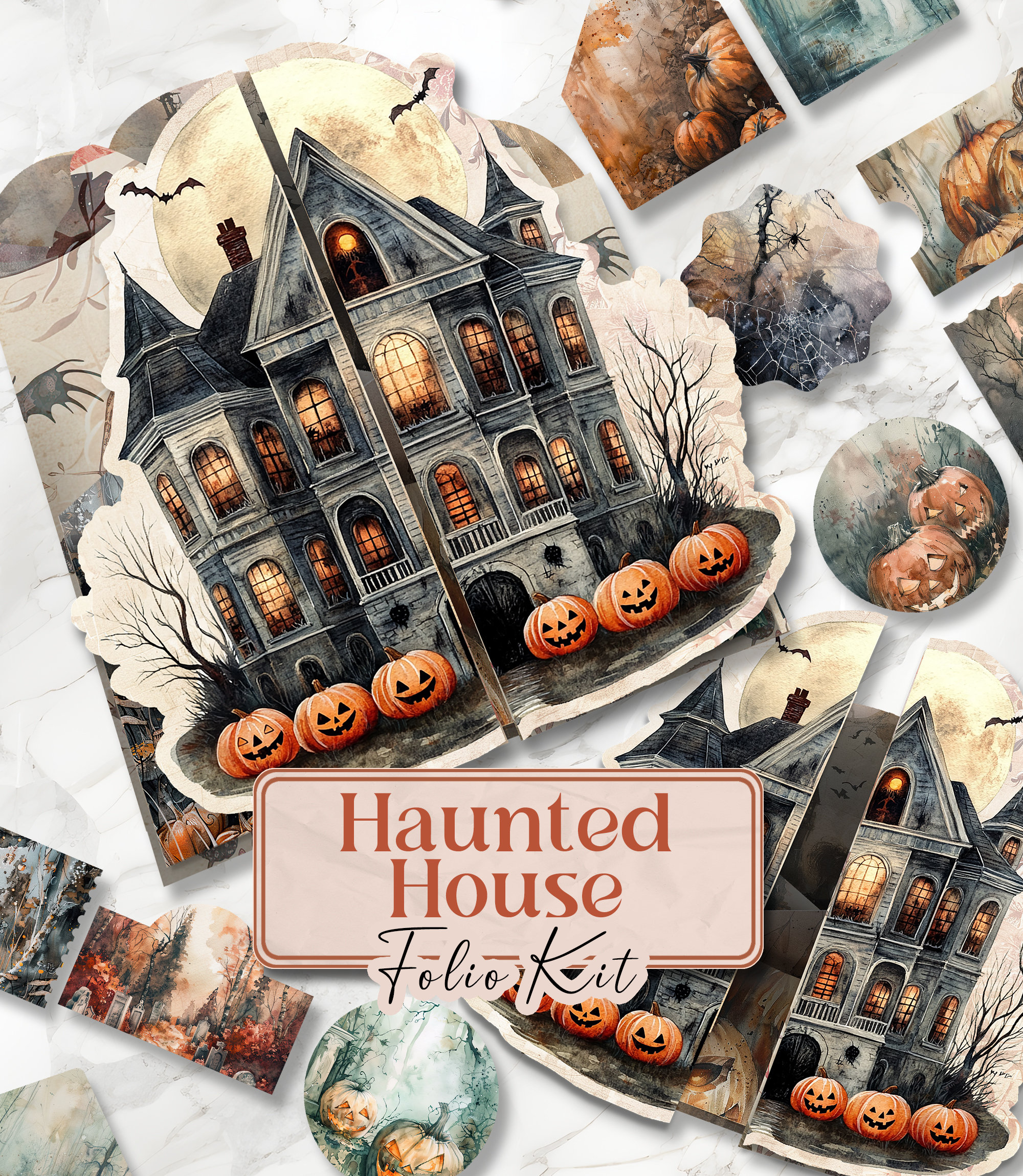Halloween Junk Journal Folio Kit Haunted House Folio Junk Journal Kit ...