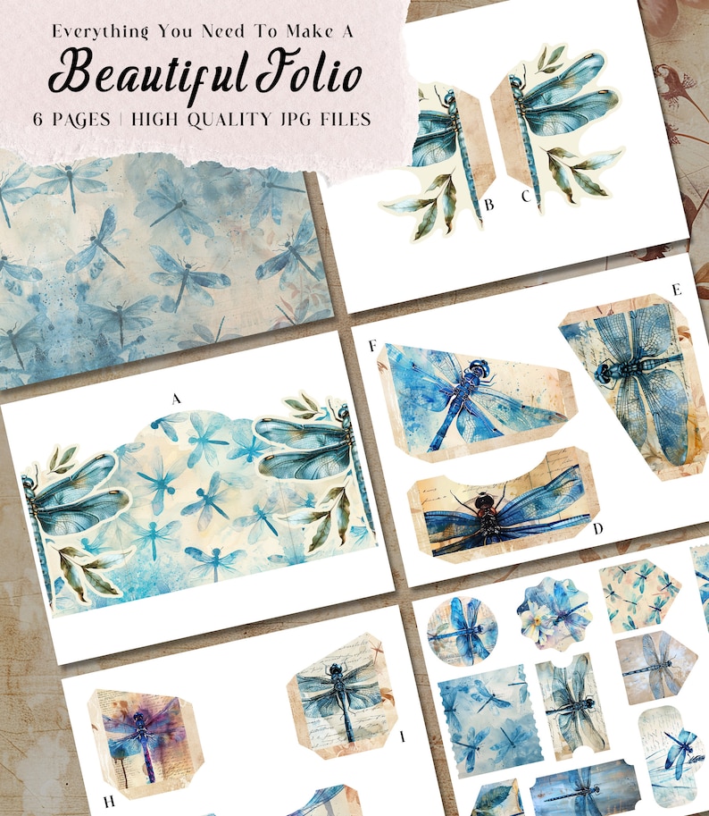 Dragonfly Folio Junk Journal Folio Dragonfly Kit Printable Folio Pages ...