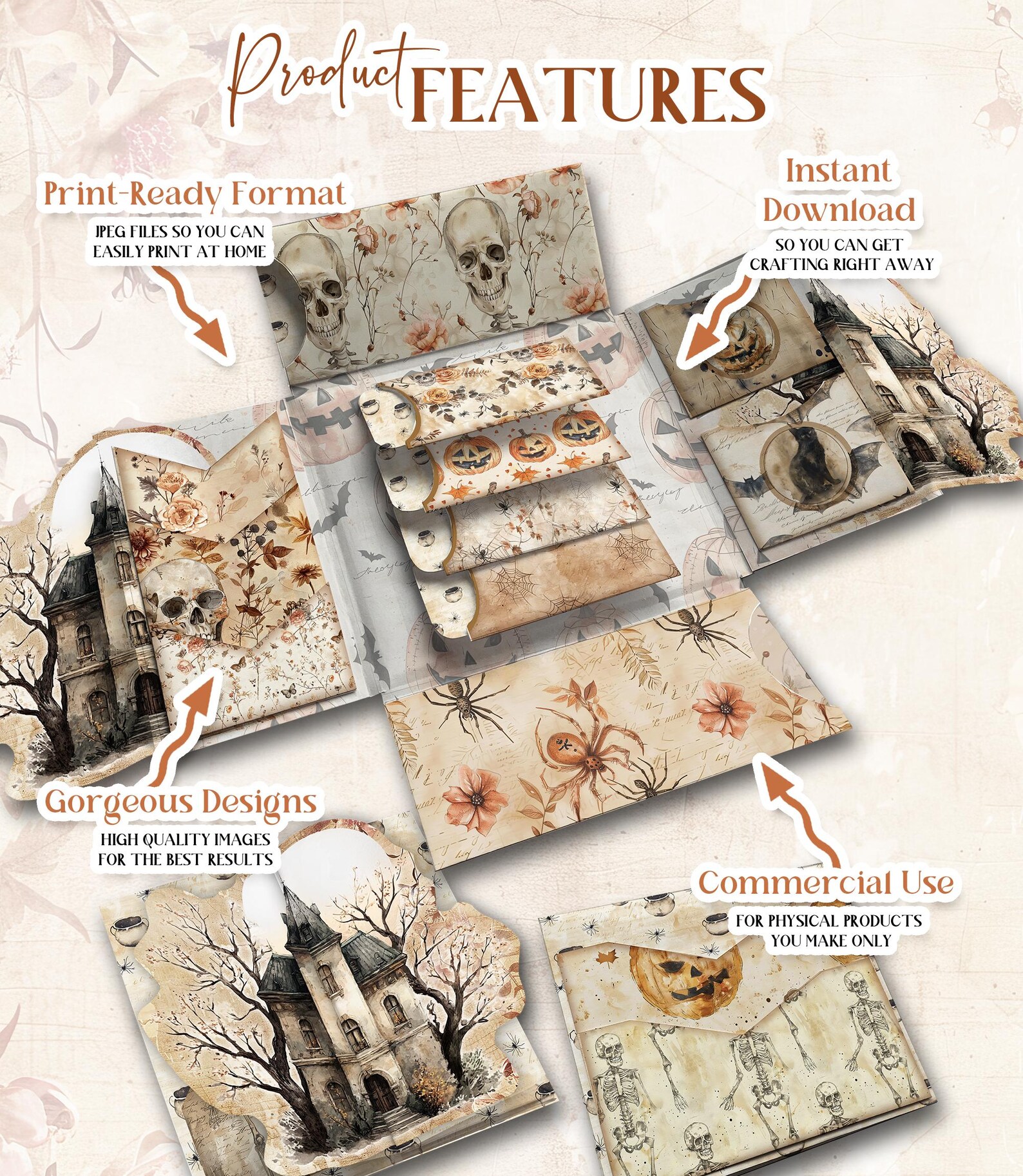 Halloween Junk Journal Kit Printable DELUXE Folio Pages Pumpkin ...