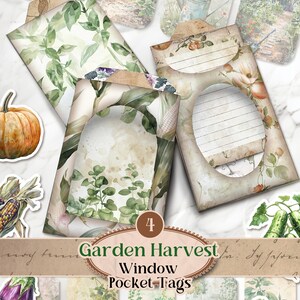 Etiquettes de poche pour fenêtre de jardin printanières éphémères imprimables pochettes pour carnet de voyage printanier vintage, floral, légume [VF199]