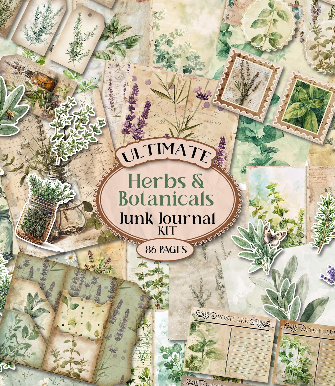 Herb Junk Journal Kit Herb Folio Junk Journal Kit Printable Botanical ...