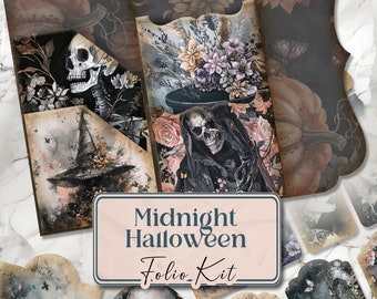 Midnight Halloween Folio Junk Journal Kit Printable Folio Pages Goth Halloween Printable Pages Holiday Folio Kit Scrapbook Paper [VF094]