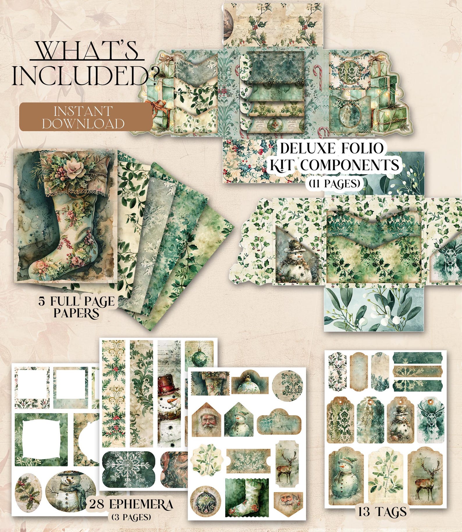 Christmas Junk Journal Kit Printable DELUXE Folio Pages Christmas ...