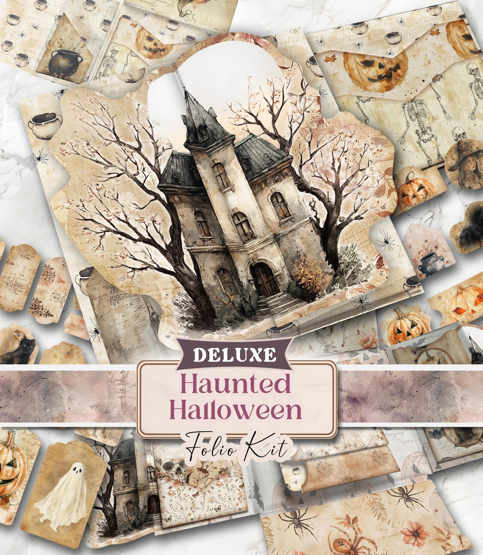 Halloween Junk Journal Kit Printable DELUXE Folio Pages Pumpkin ...