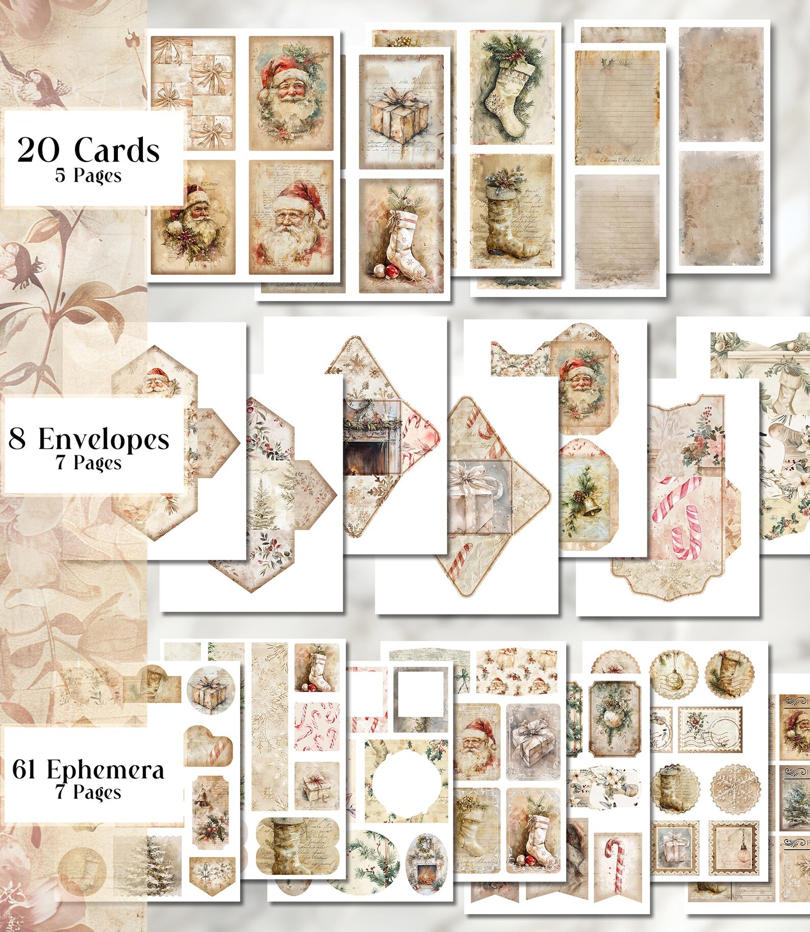 Neutral Christmas Junk Journal Kit Printable Holiday Junk Journal Folio ...