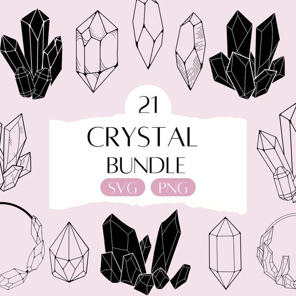 Crystal Bundle SVG, Celestial Crystal Stone Clipart, Crystal Clusters svg, Minimalist Crystal Rock png,  Line Art for Cricut, Witchy SVG