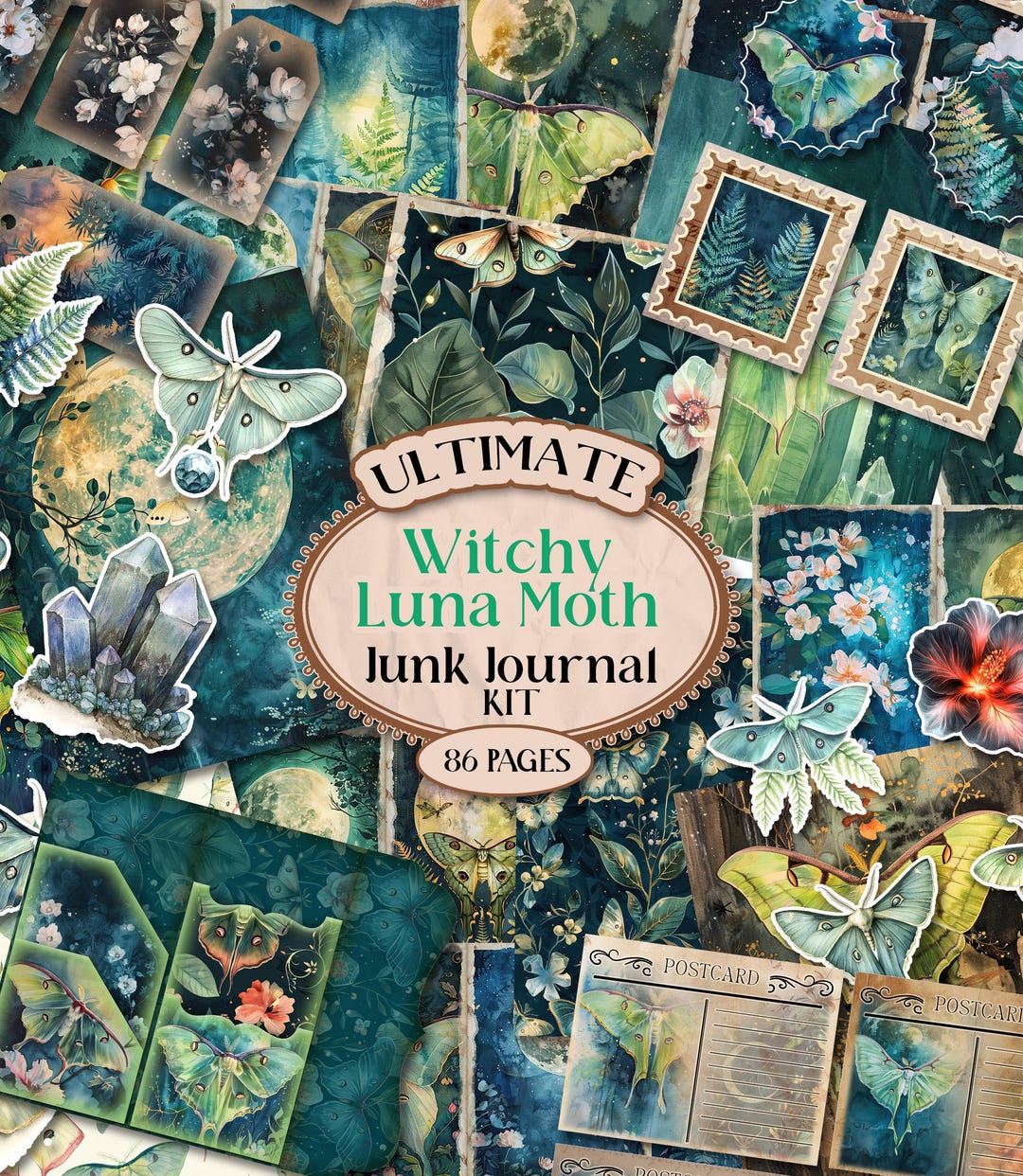 Lunar Witch Junk Journal Kit Luna Moth Folio Junk Journal Kit Printable ...