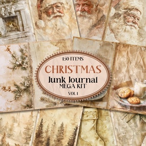 Beige Christmas Junk Journal Kit Mixed Media Holiday Junk Journal Paper Printable Christmas Ephemera Folio Junk Journal Christmas [VF028]
