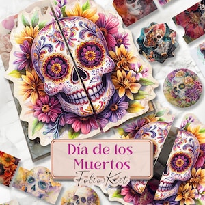 Kit de journal indésirable Dia De Los Muertos Kit de journal papier indésirable Day of the Dead - Pages imprimables Sugar Skull Kit folio Sugar Skull [VF109]