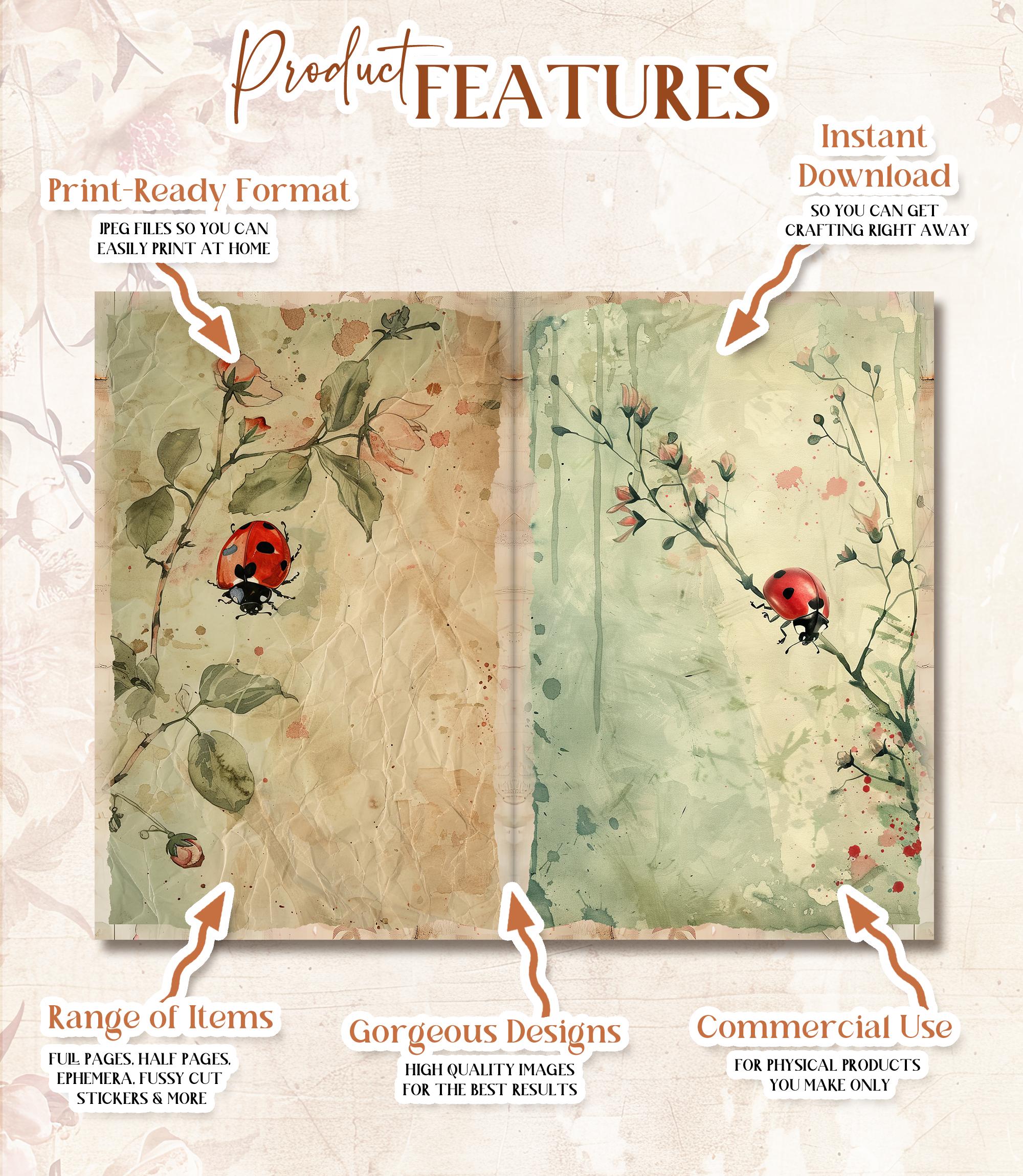 Ladybug Junk Journal Kit Printable Lady Bug Junk Journal Folio Kit ...