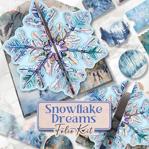 Kit de diario basura de invierno en formato folio Kit de diario basura en formato folio de Navidad azul Páginas folio de Winter Wonderland imprimibles Kit de folio de copos de nieve [VF135]