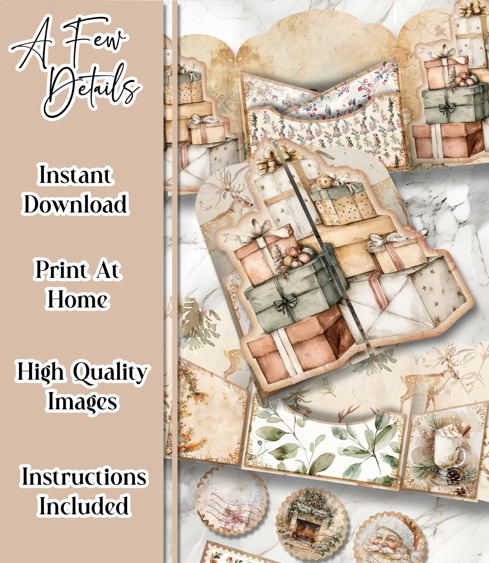 Beige Christmas Junk Journal Kit Christmas Folio Junk Journal Kit ...
