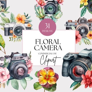 Floral Kamera Aquarell Clipart Bundle, digitales Basteln, Kinderzimmer Clipart, Kinderzimmer Aquarell Clipart, kommerzielle Nutzung Floral Clipart