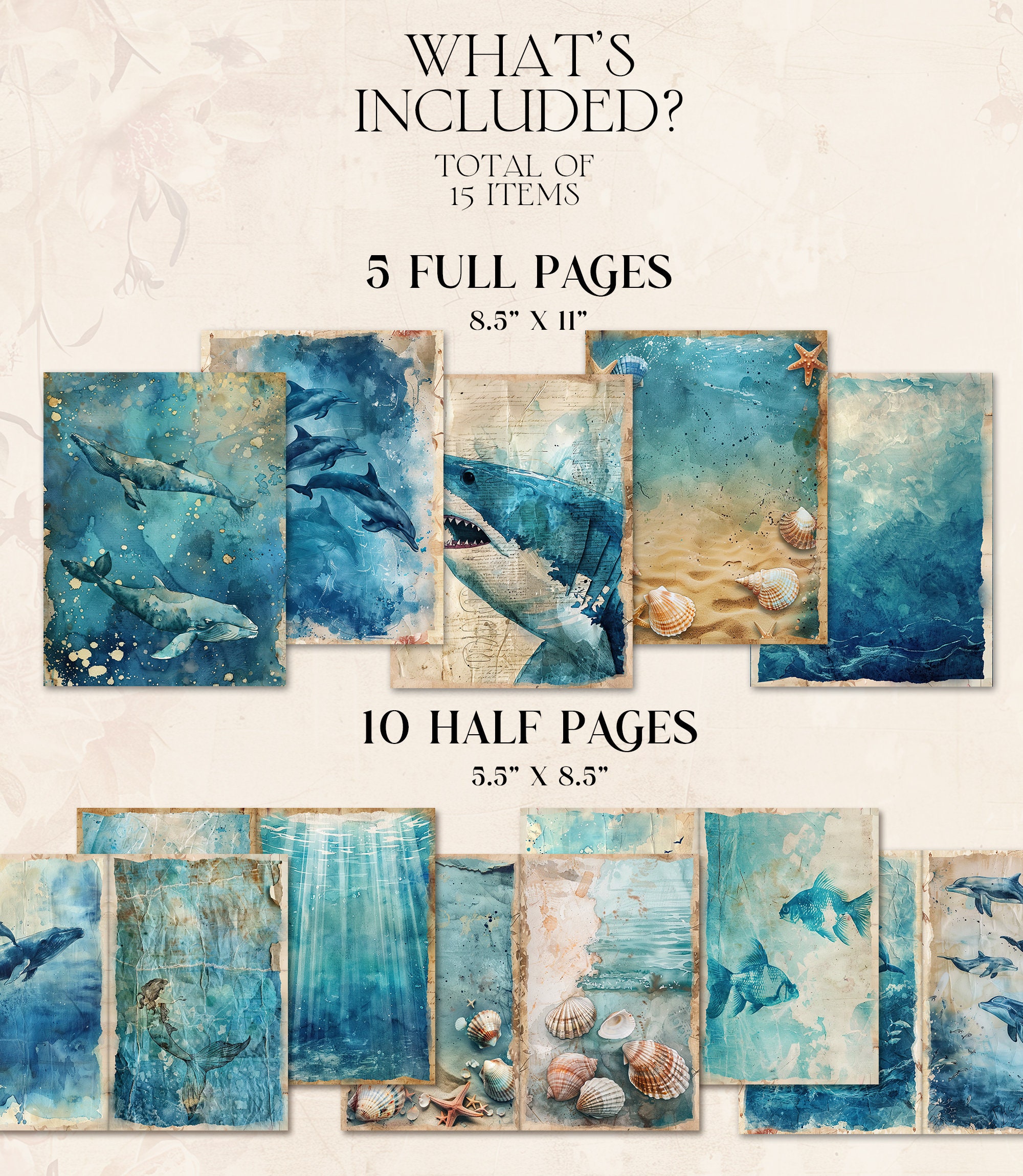Ocean Junk Journal Pages Shabby Chic Sea Life Printable Junk Journal ...
