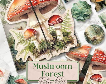 Pilz Junk-Journal Kit Farn Wald Folio Junk-Journal Kit Druckbare Pilz-Folio-Seiten Waldtiere Folio Kit Pilz [VF125]