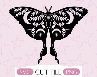 Celestial Moth SVG, Mystical Witchcraft Clipart, Mystic svg, Minimalist Halloween Witch Butterfly png, Witchy Line Art for Cricut