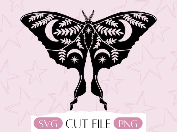 Celestial Moth SVG, Mystical Witchcraft Clipart, Mystic svg, Minimalist Halloween Witch Butterfly png, Witchy Line Art for Cricut