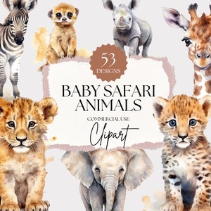 Watercolor Safari Clipart | Baby Safari Animals, Digital Crafting, Nursery Clipart, Safari Watercolor Clipart Bundle, Commercial Use
