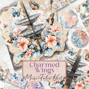 Shabby Chic Junk Journal Kit Butterfly Folio Butterfly Junk Journal Afdrukbare Shabby Chic Folio Pages Victoriaanse Folio Kit Theekop [VF189]