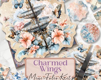 Shabby Chic skräpjournalkit fjärilsfolie Fjärilsskräpjournal utskrivbara Shabby Chic-foliosidor Viktorianskt foliokit tekopp [VF189]