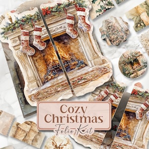 Beige Christmas Junk Journal Folio Kit Kerst Folio Junk Journal Kit Afdrukbare kerstcadeau Foliopagina's Xmas Holiday Xmas Folio [VF108]