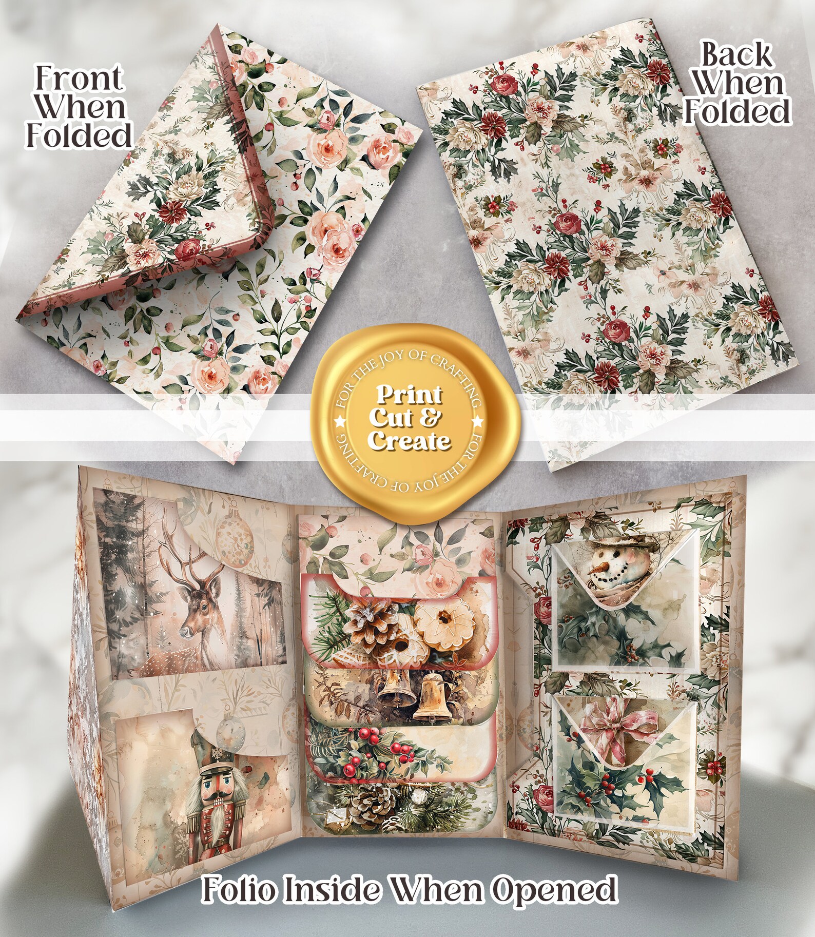 Beige Christmas Junk Journal DELUXE Kit Holiday Junk Journal Neutral ...