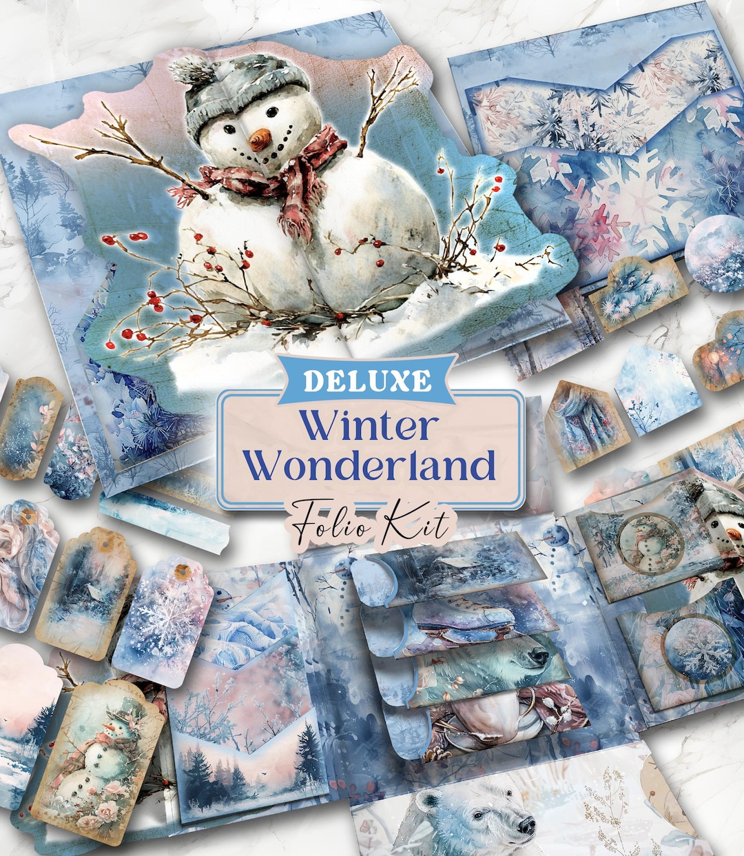 Winter Junk Journal Kit Printable DELUXE Folio Pages Snowman Printable ...