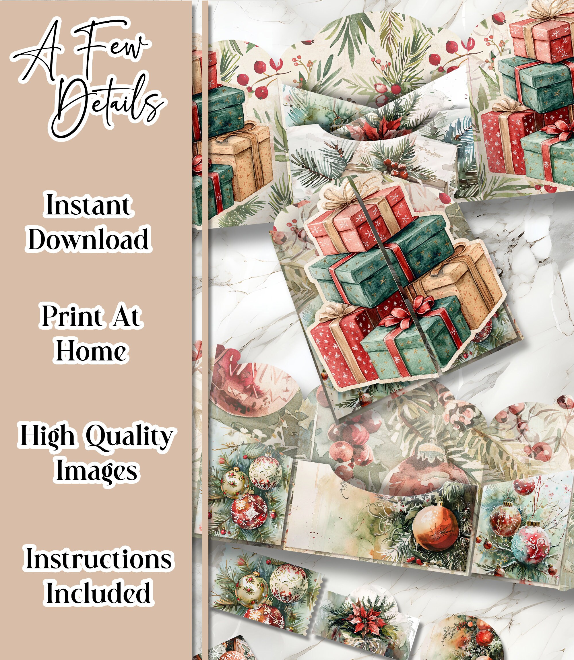 Christmas Folio Junk Journal Kit Printable Christmas Gift Folio Pages ...