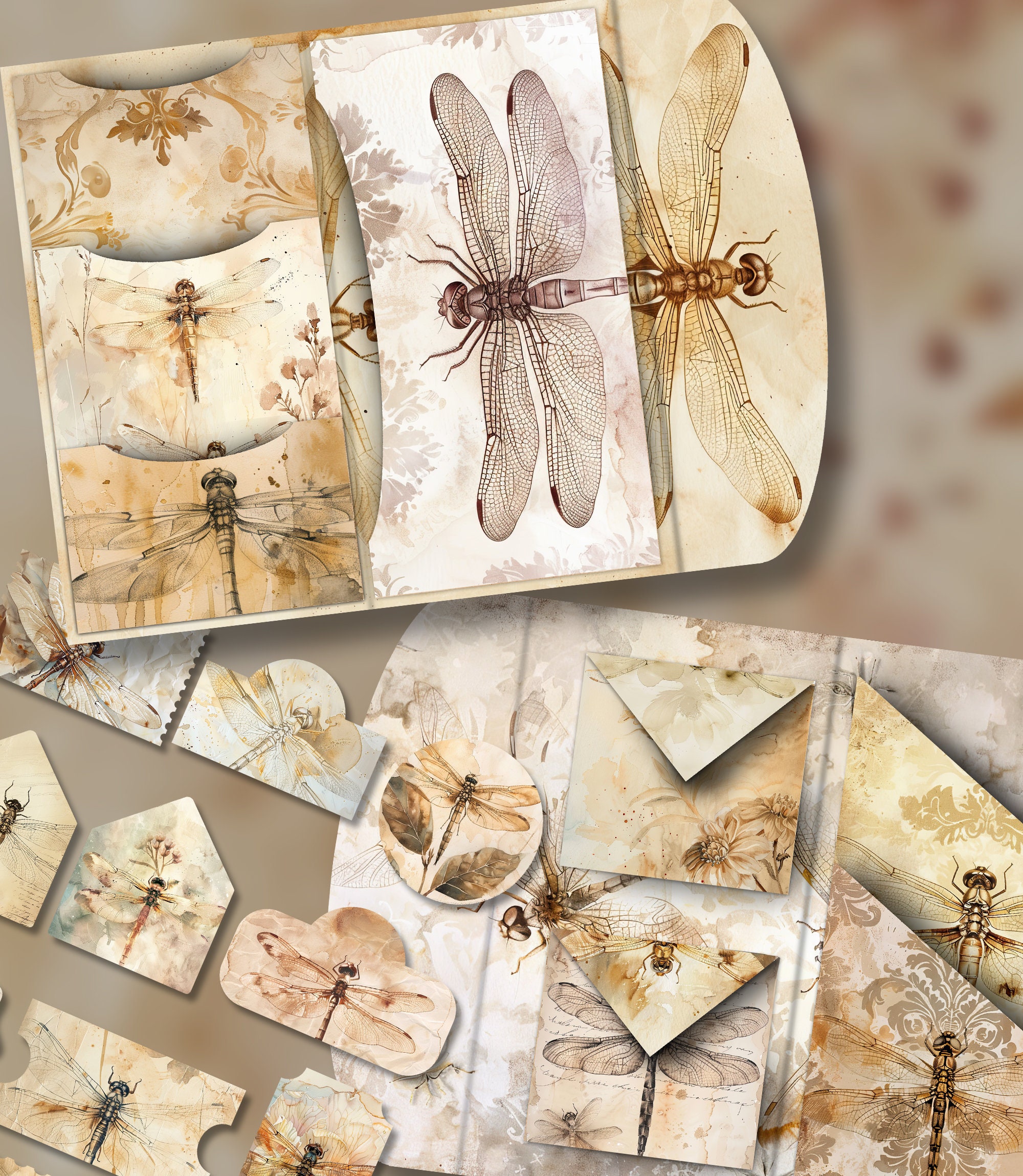 Dragonfly Folio Junk Journal Kit Printable Folio Pages Shabby Chic ...