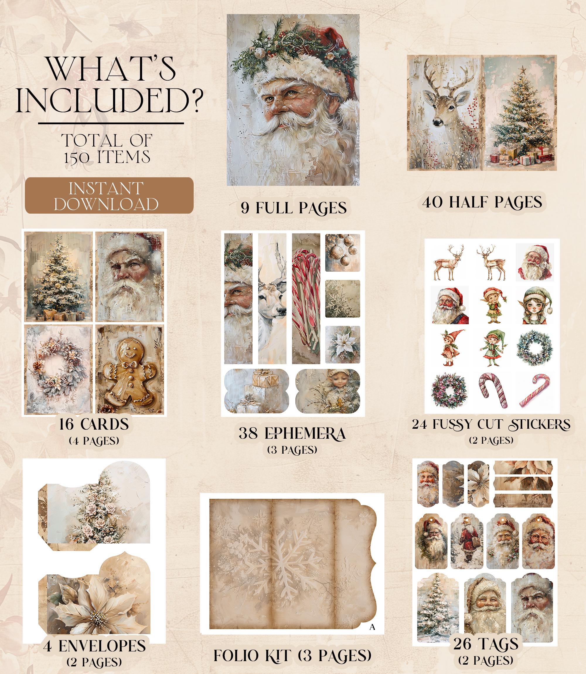 Beige Christmas Junk Journal Kit Mixed Media Holiday Junk Journal Paper ...