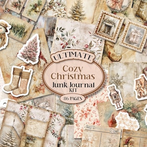 Neutral Christmas Junk Journal Kit Printable Holiday Junk Journal Folio Kit Vintage Ephemera Christmas Scrapbook Kit Shabby Chic [VF223]