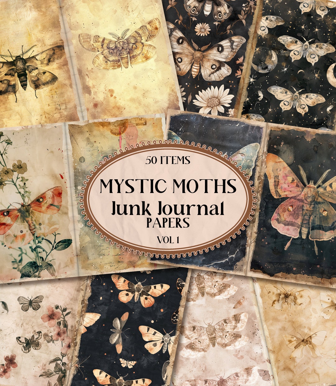 Moth Journal Mystic Moth Junk Journal Pages Witchy Moths Printable Junk Journal ...