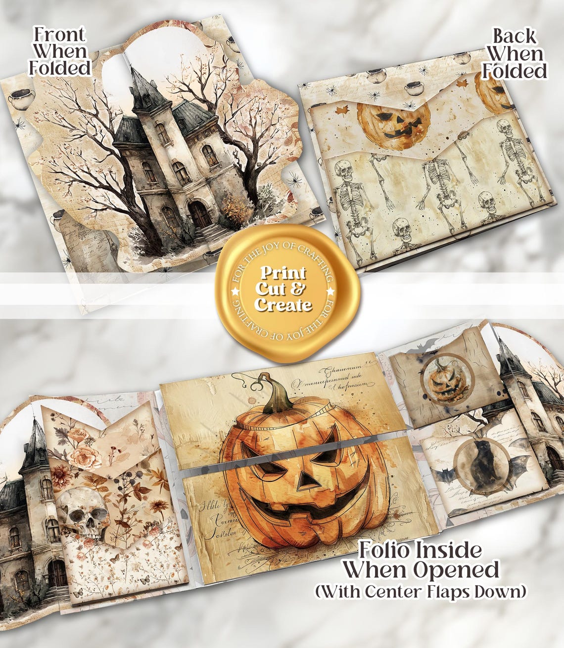 Halloween Junk Journal Kit Printable DELUXE Folio Pages Pumpkin ...