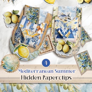 Mediterrane verborgen paperclipzakjes Junkjournaalkit citroen verborgen paperclipset Mediterrane zomer Ephemera Kit Shabby Chic [VF215]