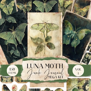 Páginas imprimibles para diario basura de Luna Moth, efímeras, diario basura, diario basura, naturaleza, diario basura, Luna Moths, etiquetas Fussy Cuts [VF054]