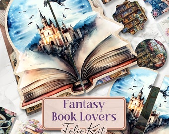 Fantasy Book Lover Junk Journal Kit Bookish Folio Junk Journal Kit Printable Bookshelf Folio Pages Book Lover Folio Kit Bookish Junk [VF115]