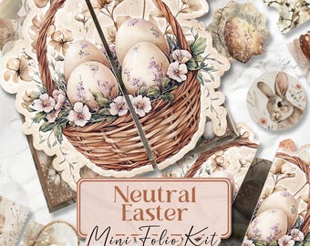Neutral Easter Junk Journal Kit Easter Folio Junk Journal Printable Easter Folio Pages Easter Bunny Folio Kit Easter Egg Folio Kit [VF154]