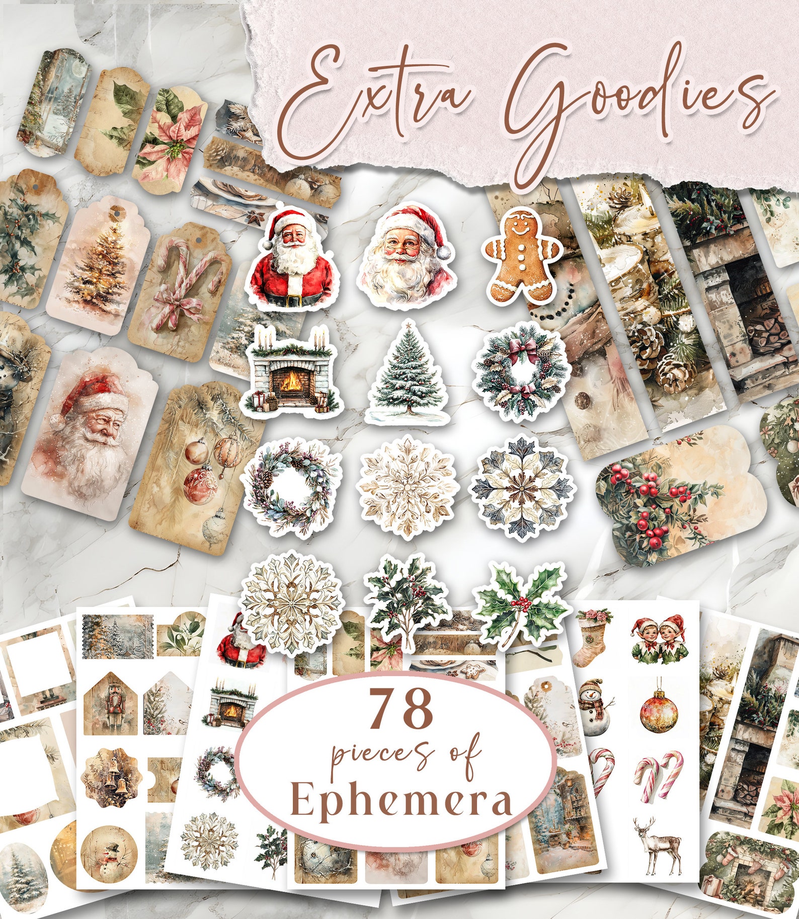 Beige Christmas Junk Journal DELUXE Kit Holiday Junk Journal Neutral ...