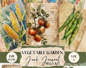 Vegetable Garden Junk Journal Pages Printable Junk Journal Ephemera Folio Junk Journal Nature Junk Journal Garden Veggies Fussy Cuts [VF065]