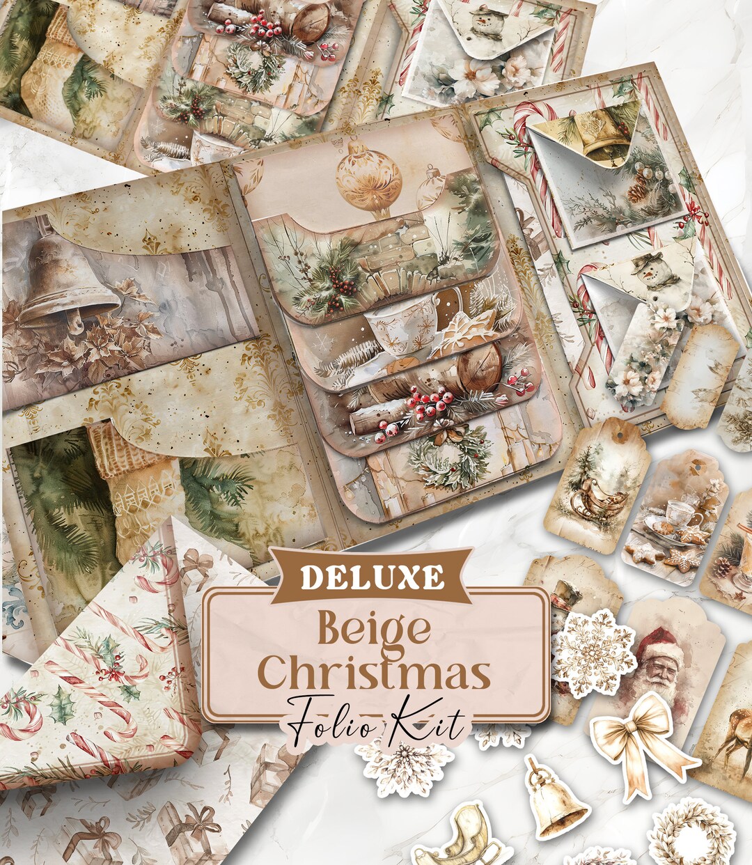 Beige Christmas Junk Journal DELUXE Kit Holiday Junk Journal Neutral ...