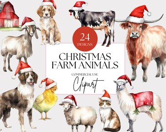 Christmas Farm Animal Clipart  Farm Animals Sublimation Nursery Clipart Farm Nursery Watercolor Clipart Commercial Use Animal PNG