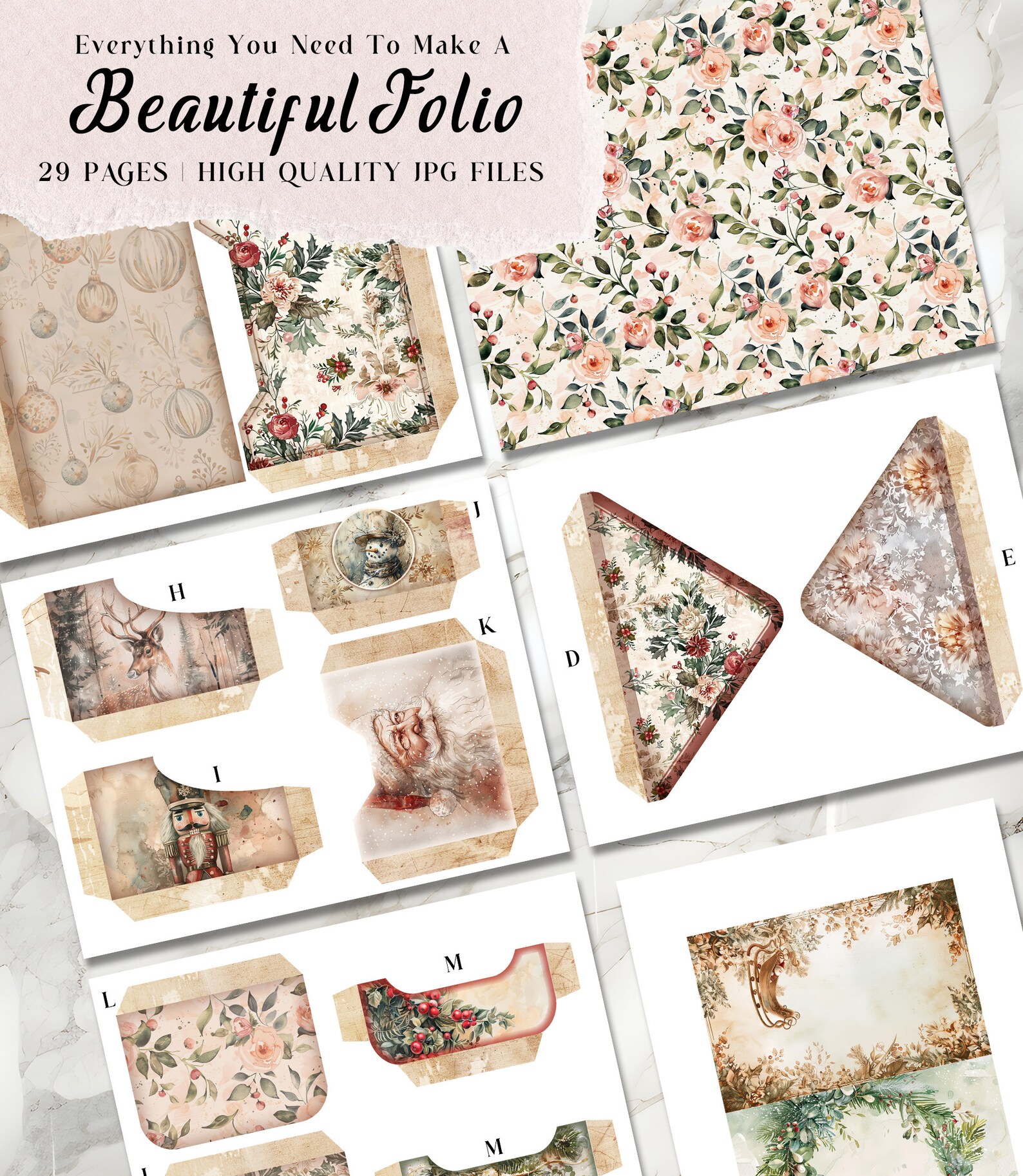 Beige Christmas Junk Journal DELUXE Kit Holiday Junk Journal Neutral ...