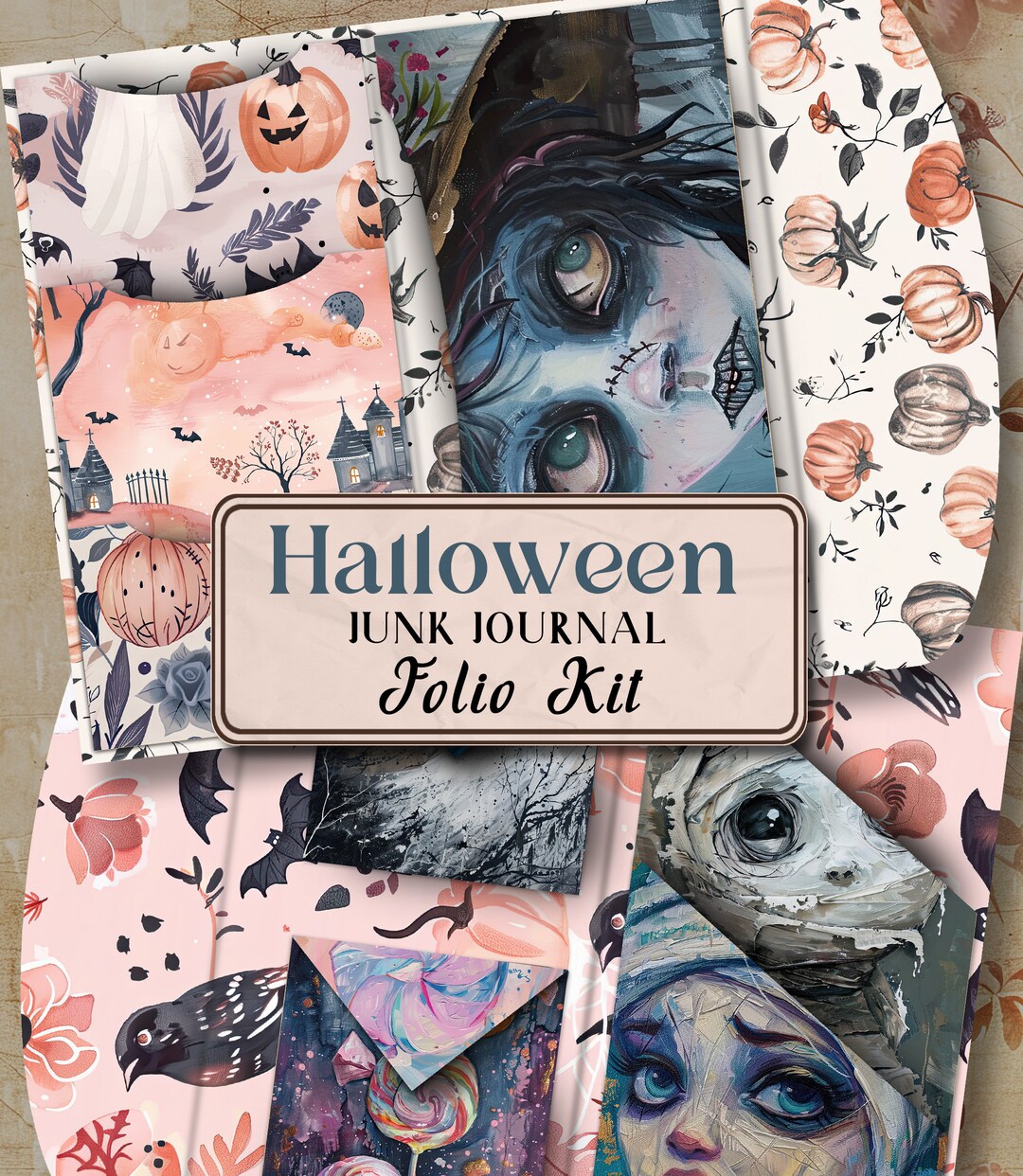 Halloween Folio Junk Journal Kit Printable Folio Pages Pastel Goth ...