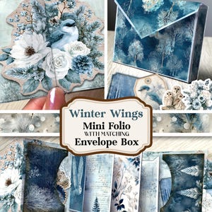 Vintervingar skräpjournal-kit med kuvertlåda Vinterfolie skräpjournal-kit utskrivbara ugglesidor Shabby Chic-foliekit uggla