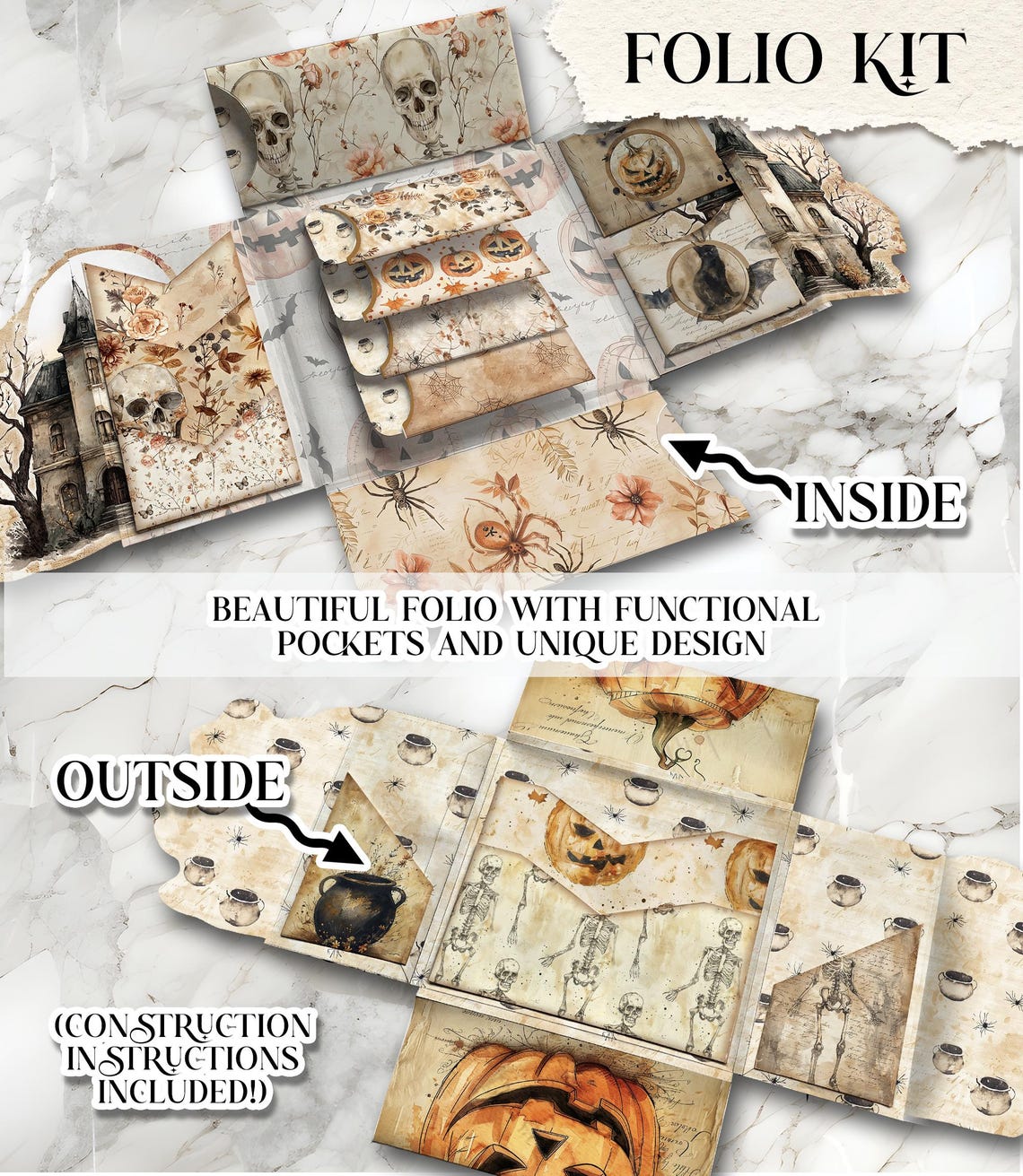 Halloween Junk Journal Kit Printable DELUXE Folio Pages Pumpkin ...