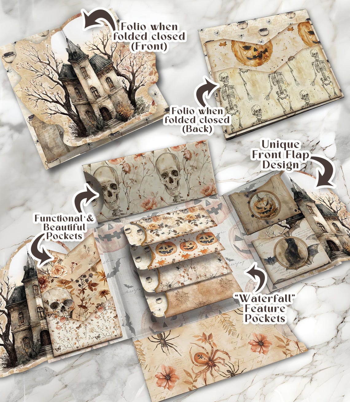 Halloween Junk Journal Kit Printable DELUXE Folio Pages Pumpkin ...